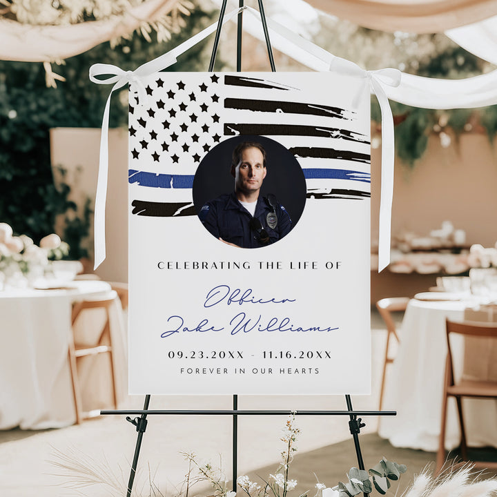 POLICE Thin Blue Line Police Flag Memorial Photo Welcome Sign