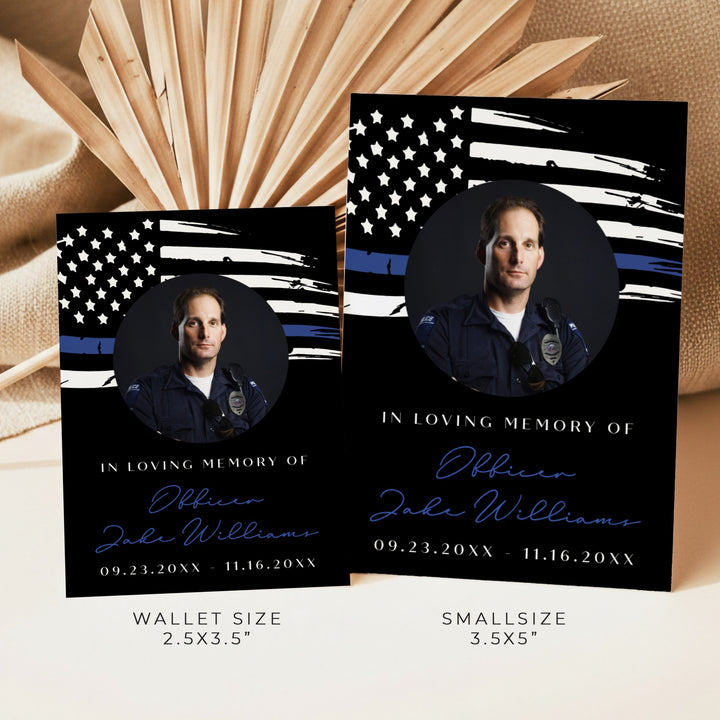 POLICE Black In Loving Memory Thin Blue Line Police Memorial Prayer Card with Photo