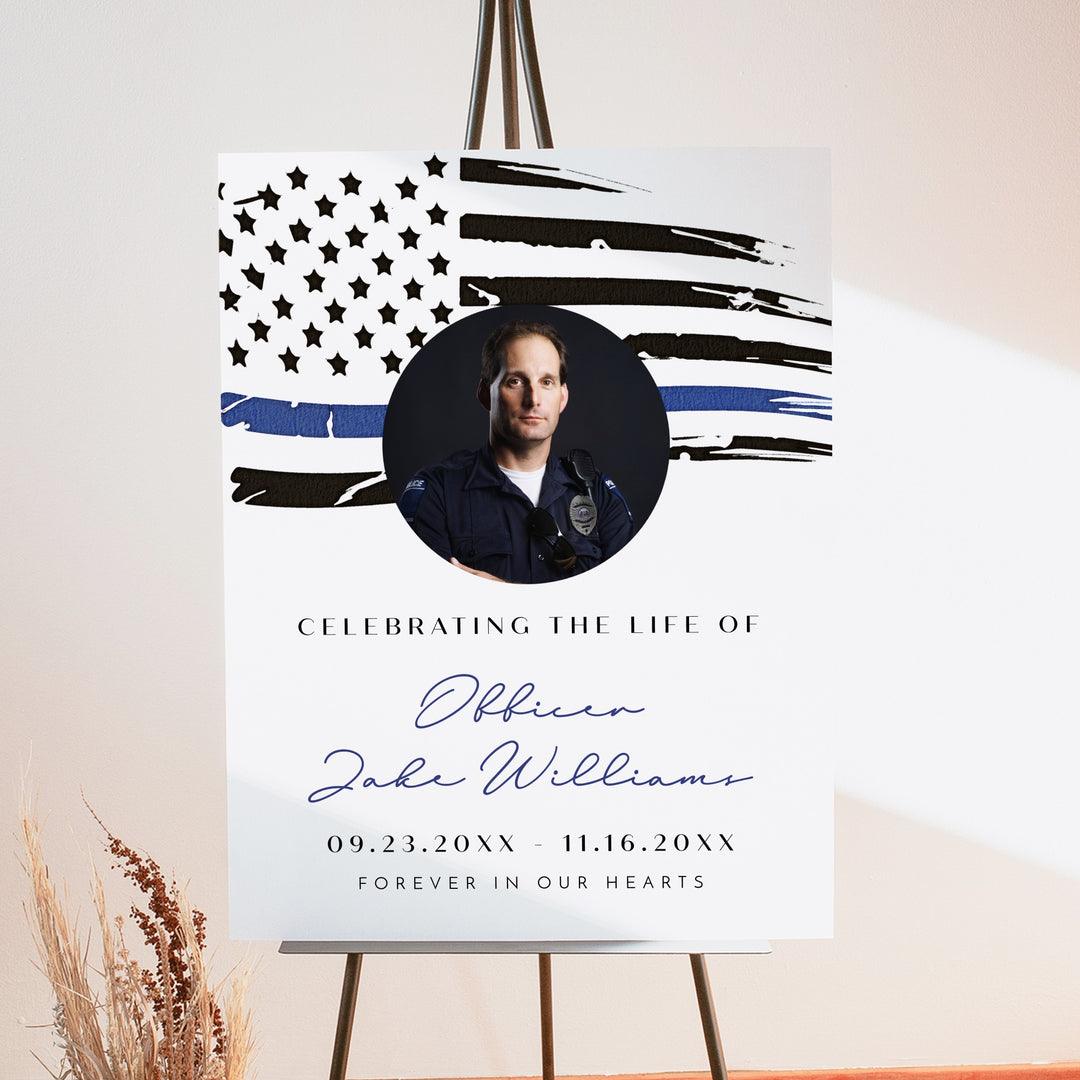 POLICE Thin Blue Line Police Flag Memorial Photo Welcome Sign