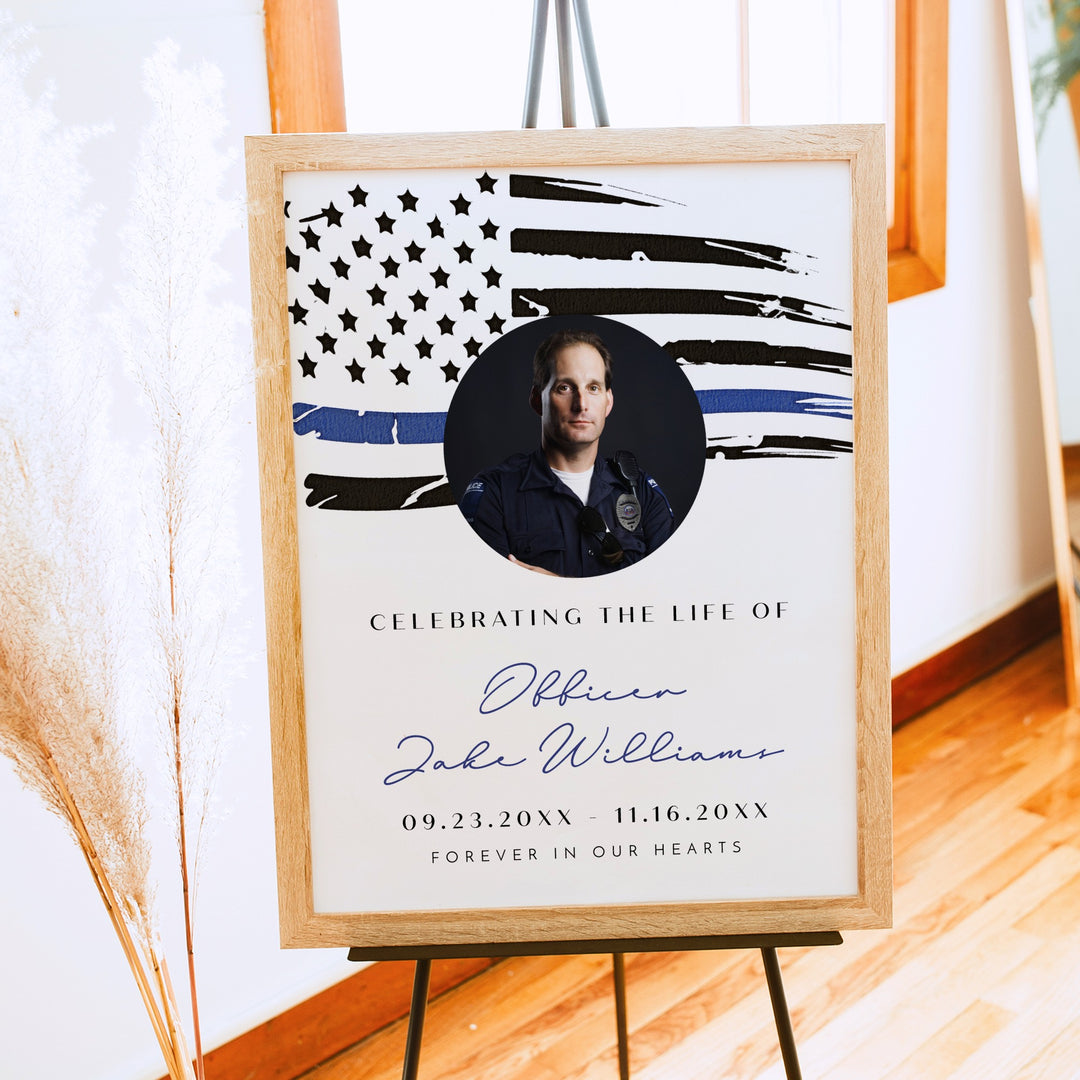 POLICE Thin Blue Line Police Flag Memorial Photo Welcome Sign