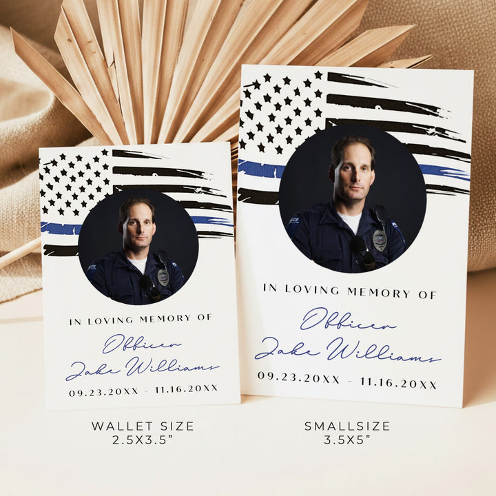 POLICE In Loving Memory Thin Blue Line Police Memorial Prayer Card with Photo