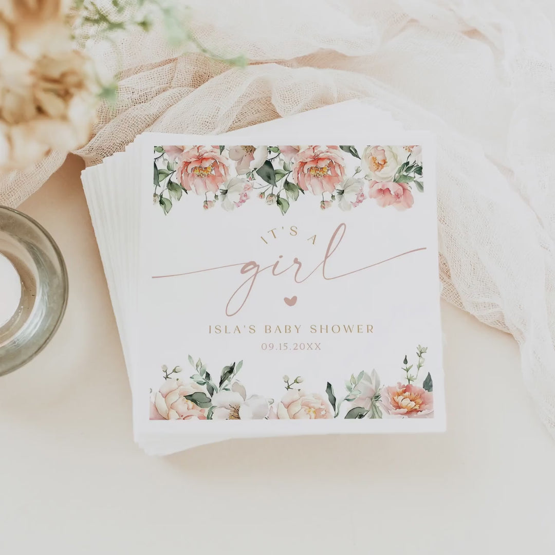 ISLA Blush Floral It's a Girl Baby Shower Napkins