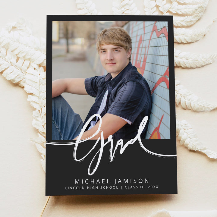 PRIYA Modern Black Photo Graduation Party Invitation