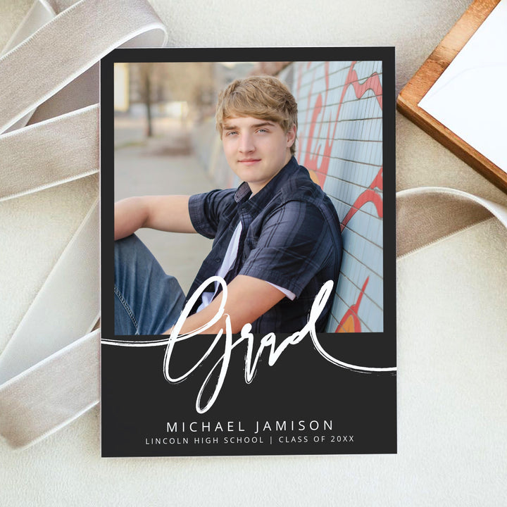 PRIYA Modern Black Photo Graduation Party Invitation