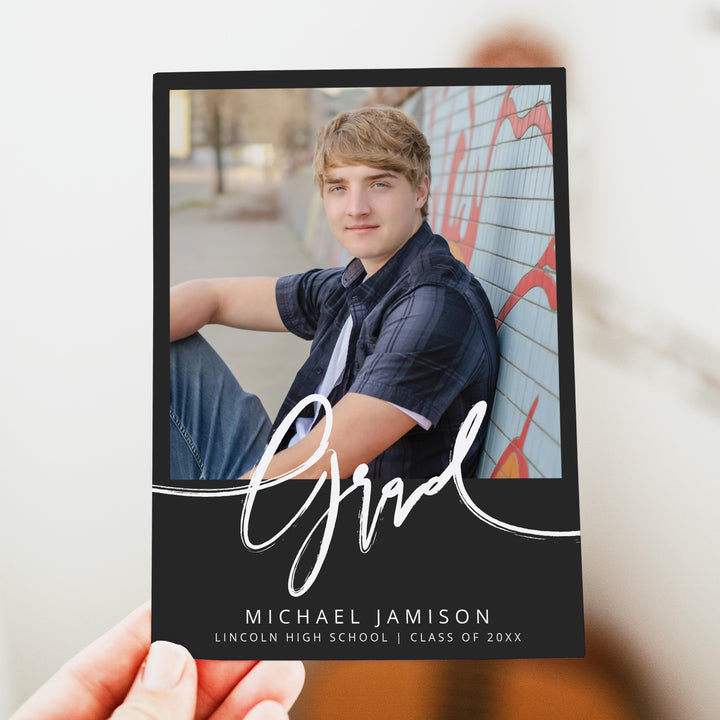 PRIYA Modern Black Photo Graduation Party Invitation