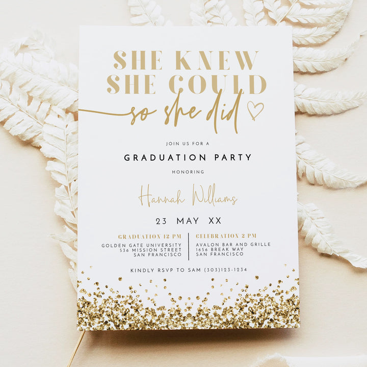 REGINA Gold Glitter Graduation Party Invitation