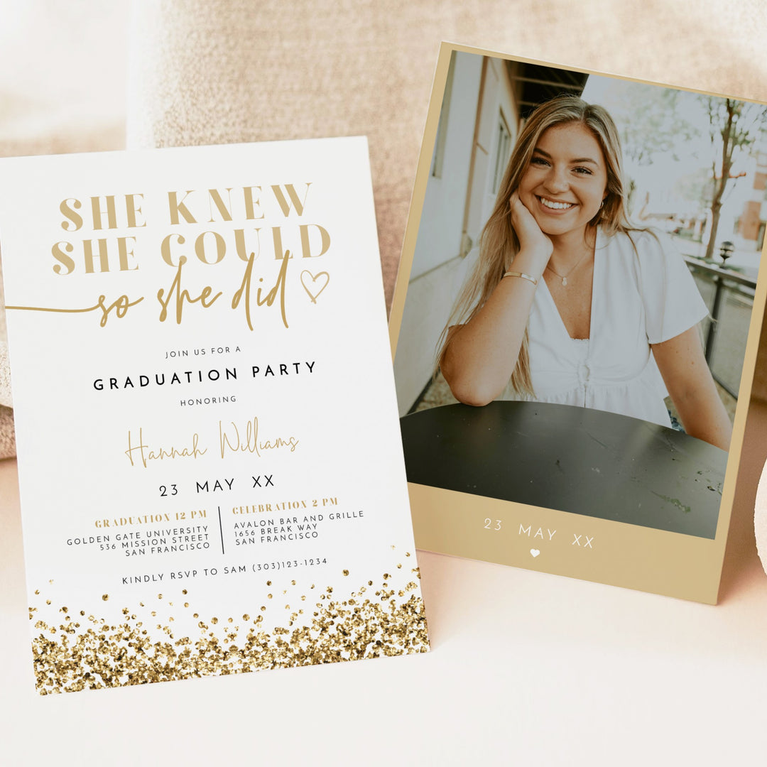 REGINA Gold Glitter Graduation Party Invitation