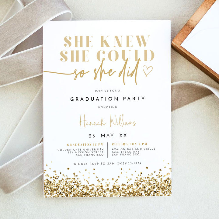 REGINA Gold Glitter Graduation Party Invitation