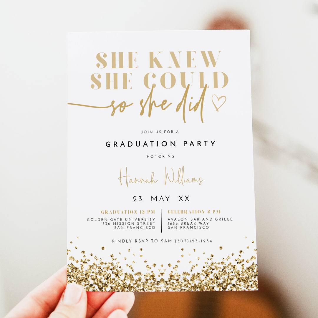 REGINA Gold Glitter Graduation Party Invitation