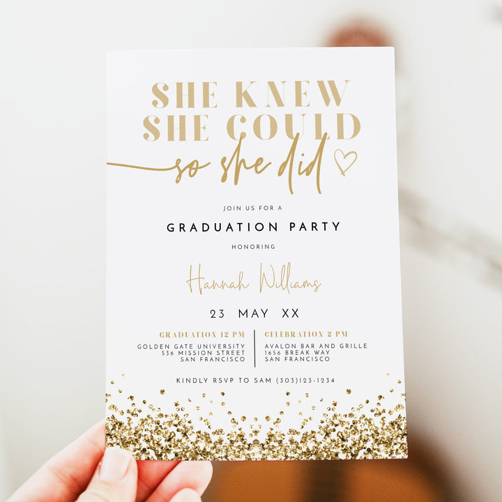 REGINA Gold Glitter Graduation Party Invitation
