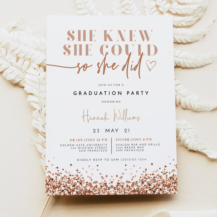 REGINA Rose Gold Glitter Graduation Party Invitation