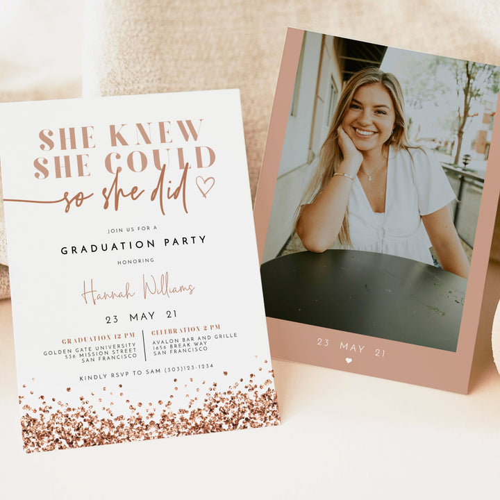 REGINA Rose Gold Glitter Graduation Party Invitation