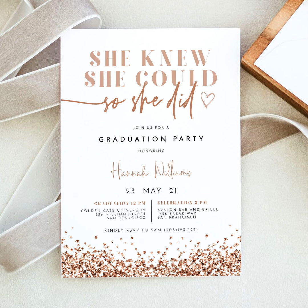 REGINA Rose Gold Glitter Graduation Party Invitation