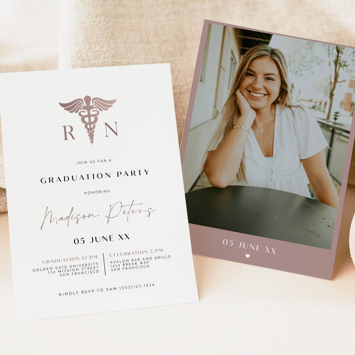 MAEVE Rose Gold Nursing School Rn Graduation Party Invitation