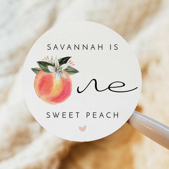 SAVANNAH First Birthday Peach Round Sticker