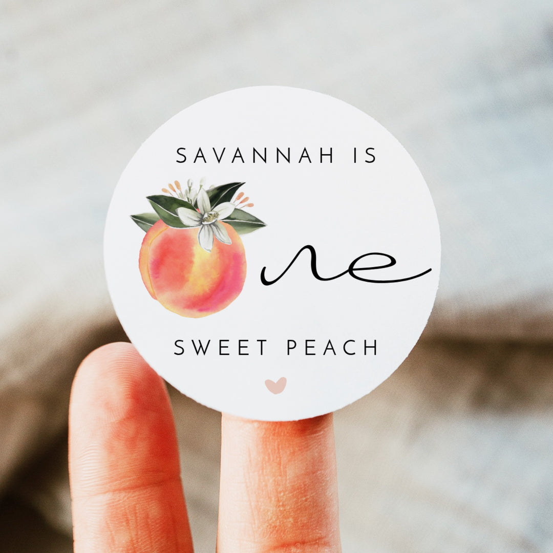 SAVANNAH First Birthday Peach Round Sticker