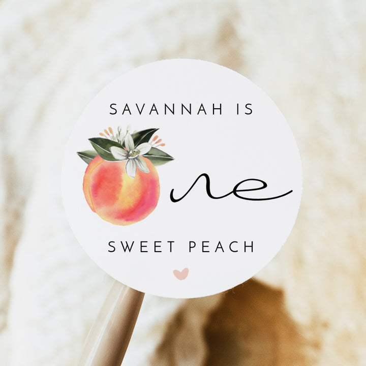 SAVANNAH First Birthday Peach Round Sticker