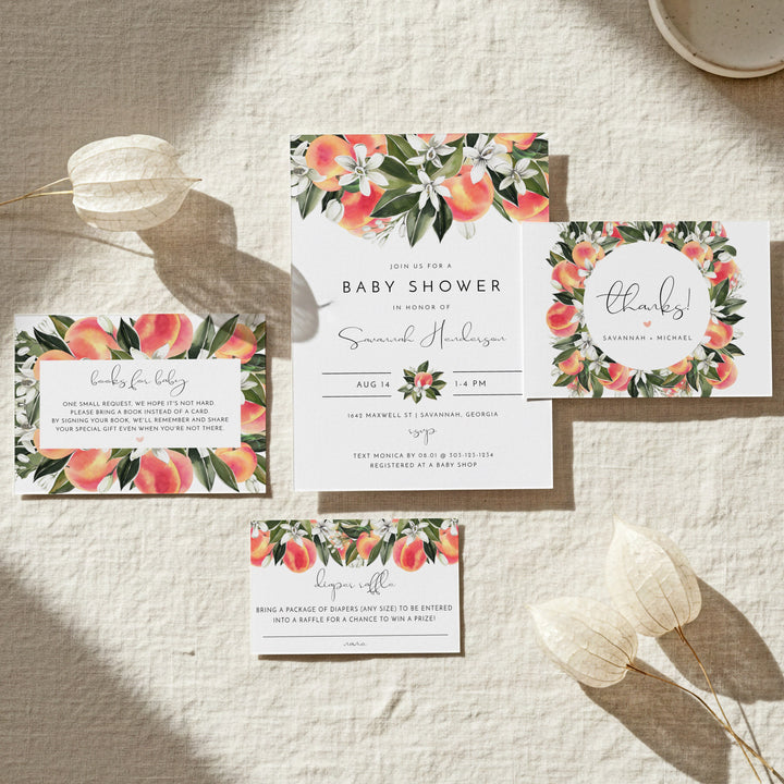SAVANNAH Little Peach Baby Shower Invitation Suite