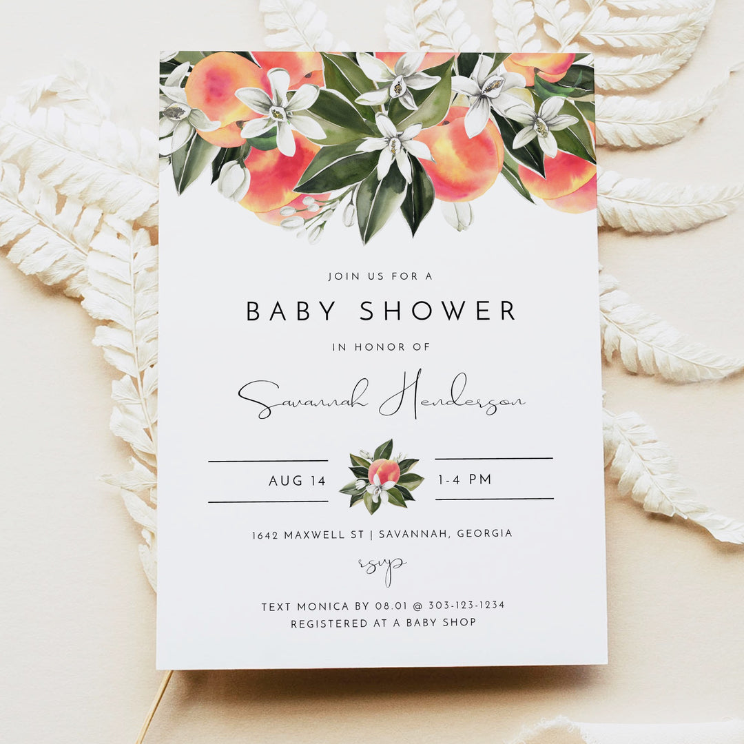 SAVANNAH Little Peach Baby Shower Invitation Suite