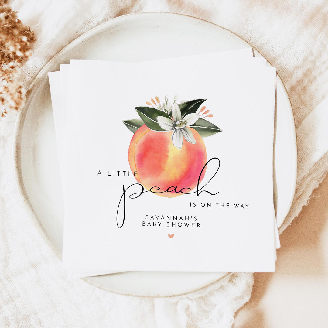 SAVANNAH A Little Peach On the Way Peach Baby Shower Napkins