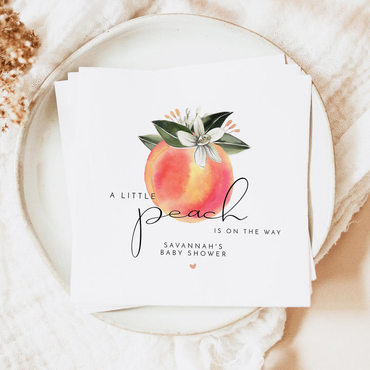 SAVANNAH A Little Peach On the Way Peach Baby Shower Napkins