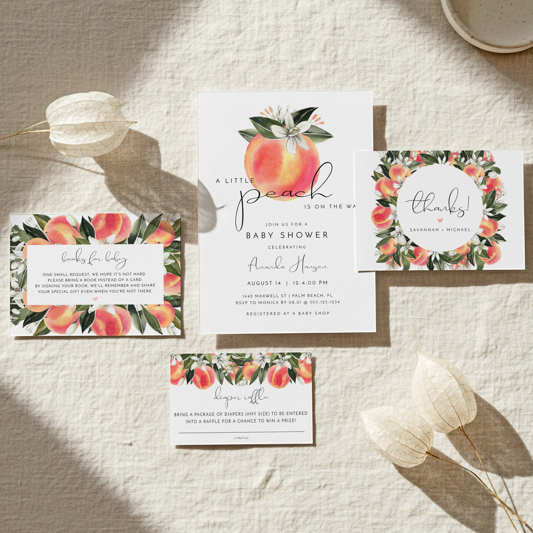 SAVANNAH Little Peach On the Way Baby Shower Invitation Suite