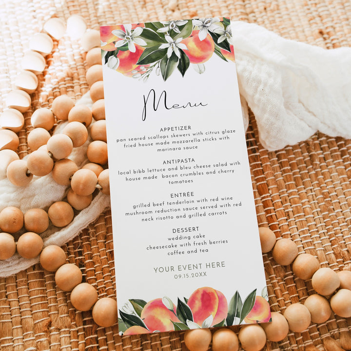 SAVANNAH Watercolor Peach Table Menu