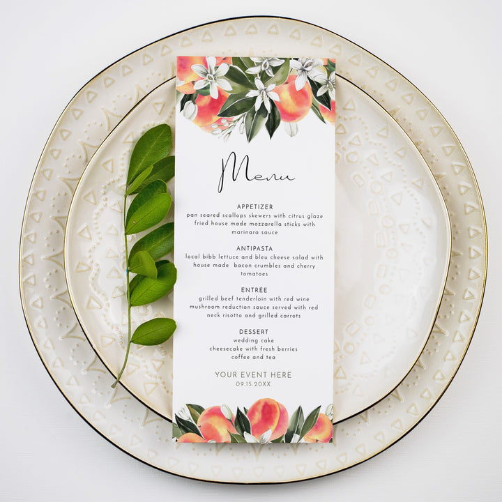 SAVANNAH Watercolor Peach Table Menu