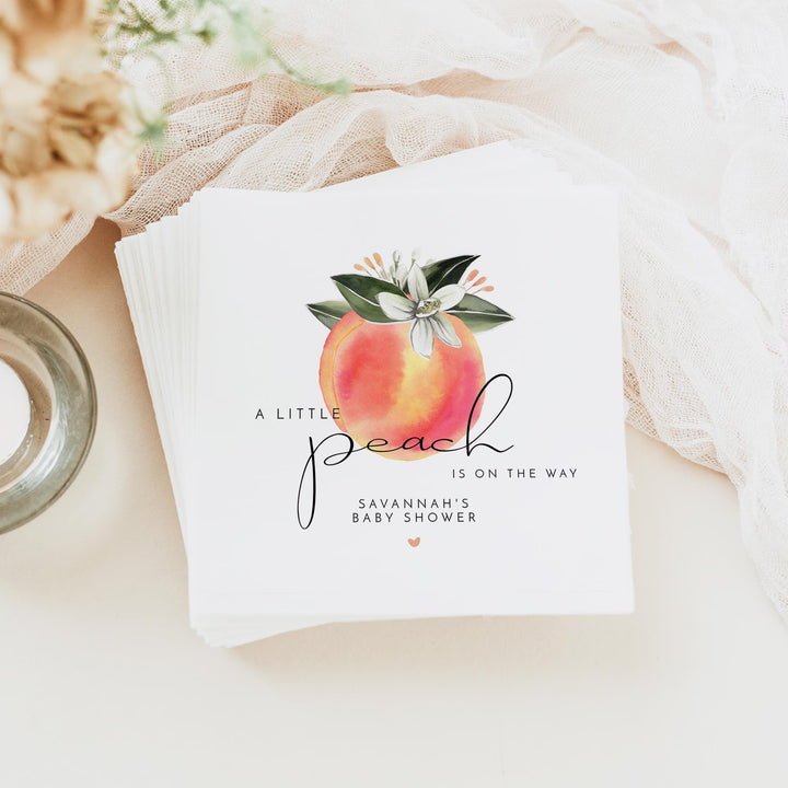 SAVANNAH A Little Peach On the Way Peach Baby Shower Napkins