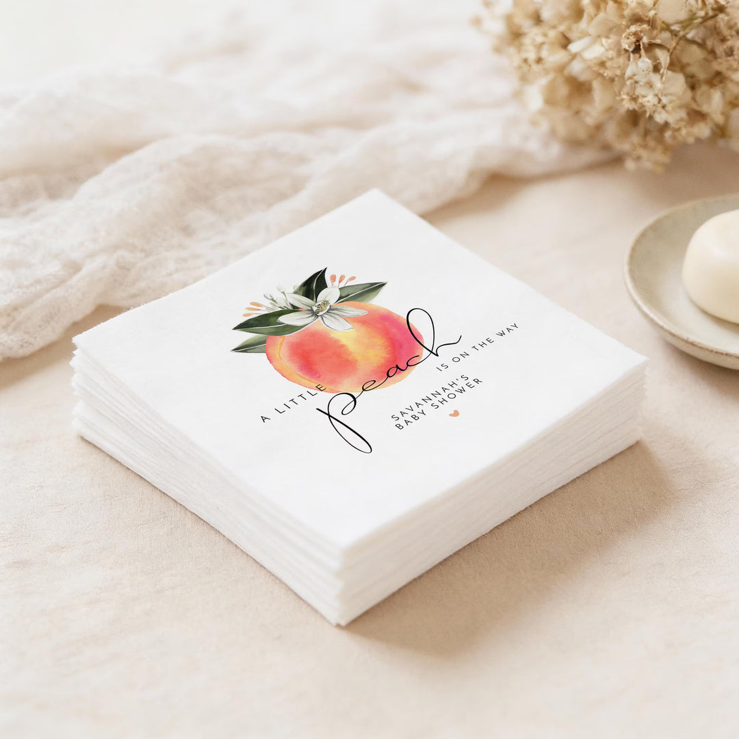 SAVANNAH A Little Peach On the Way Peach Baby Shower Napkins