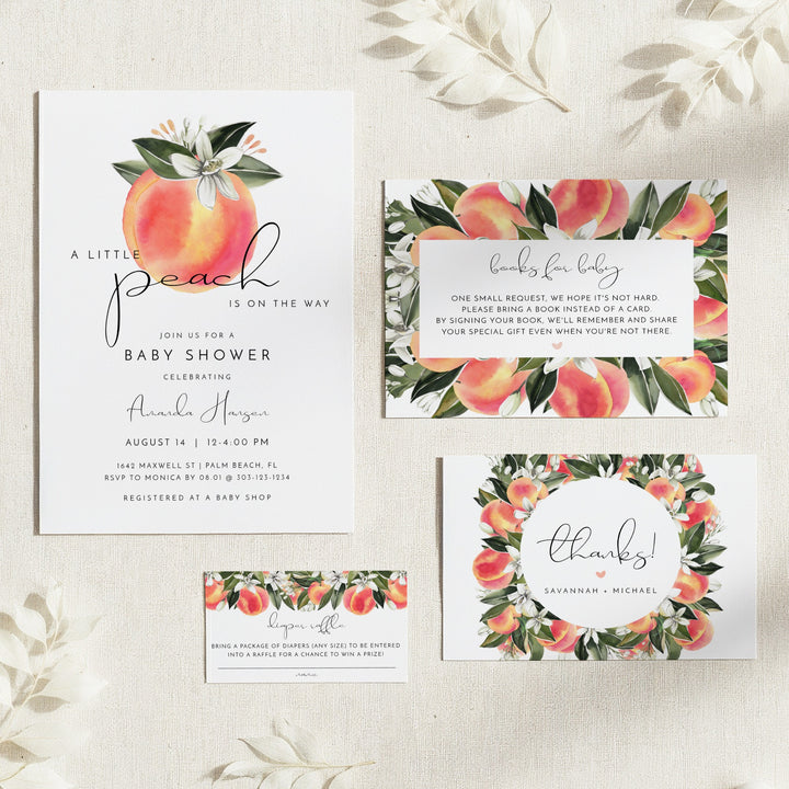 SAVANNAH Little Peach On the Way Baby Shower Invitation Suite