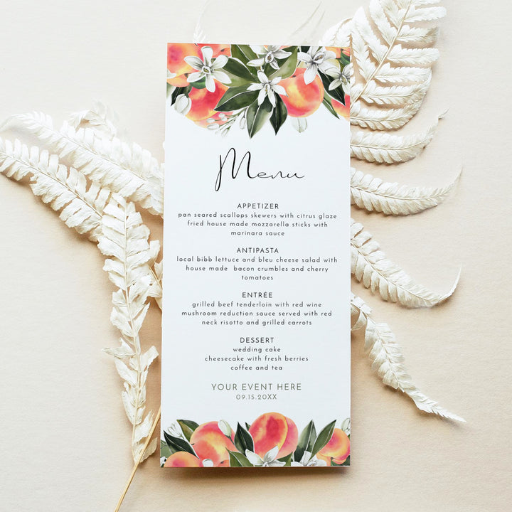 SAVANNAH Watercolor Peach Table Menu