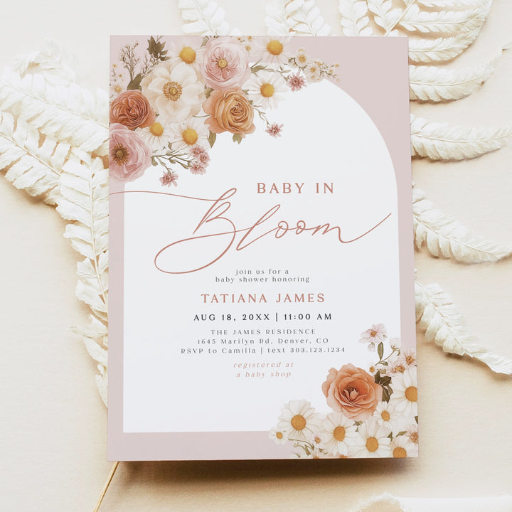 TATIANA Baby In Bloom Boho Floral Baby Shower Invitation