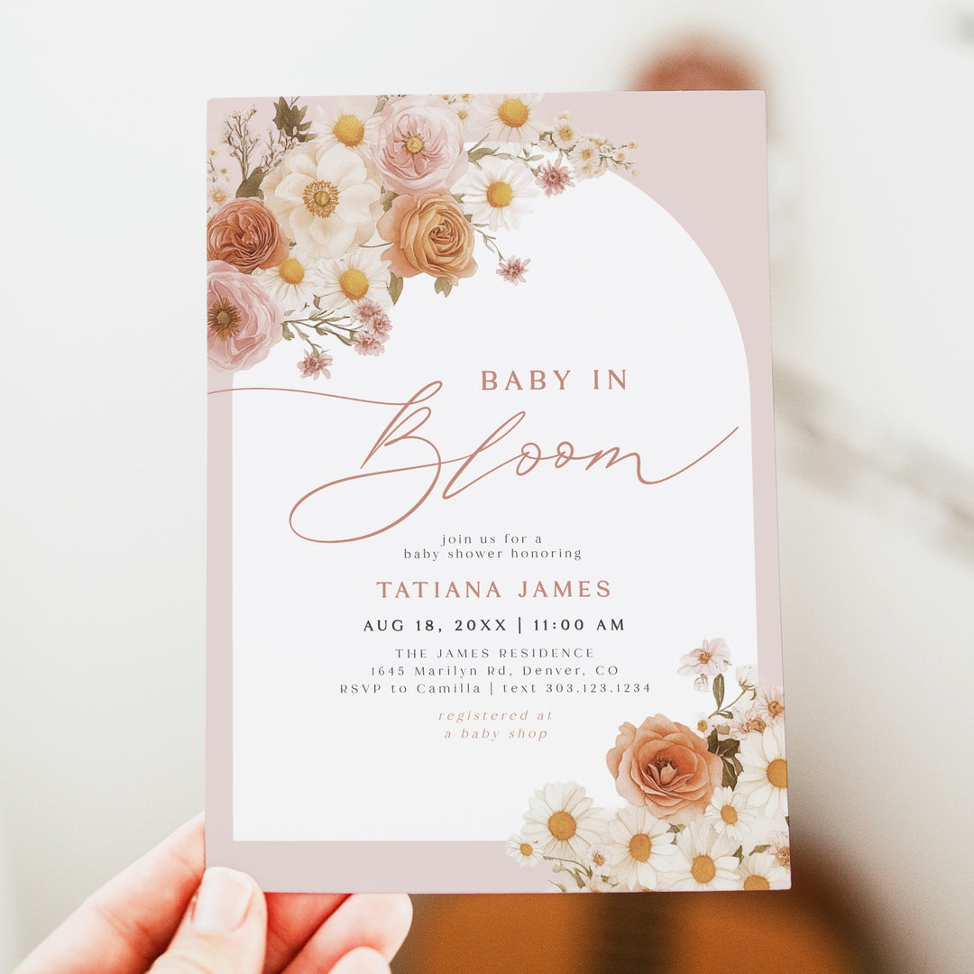 TATIANA Baby In Bloom Boho Floral Baby Shower Invitation