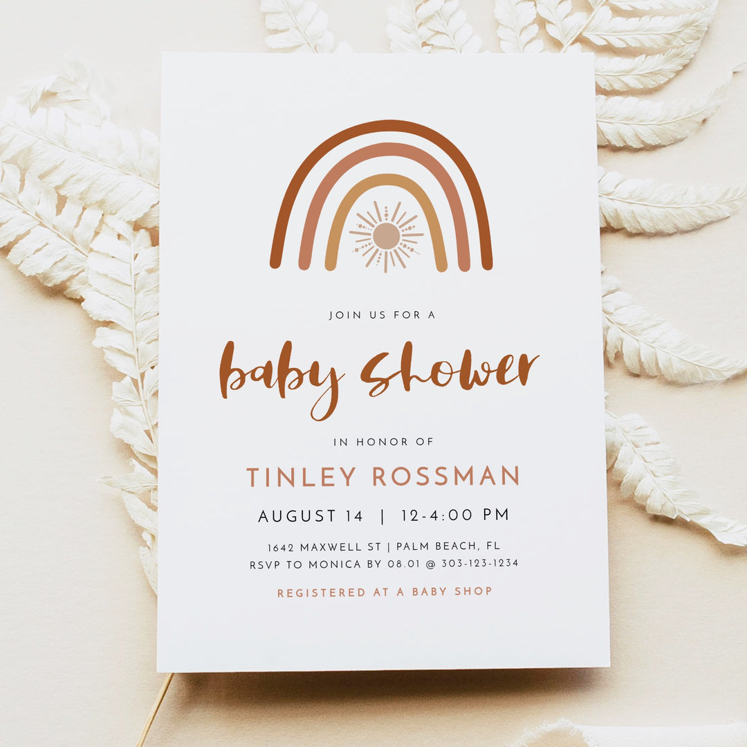 TINLEY Boho Rainbow & Sun Baby Shower Invitation Suite