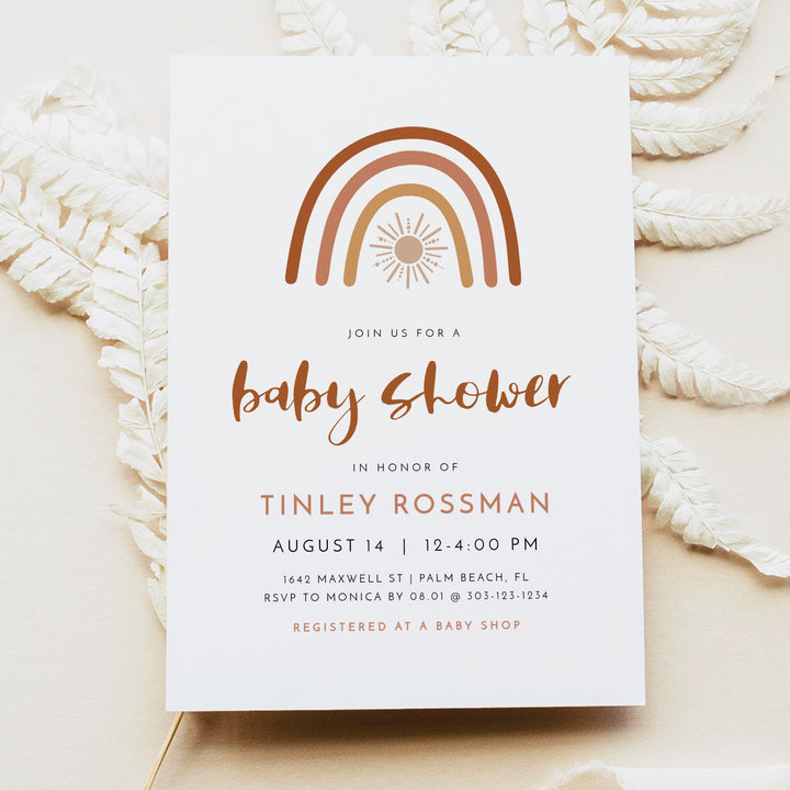 TINLEY Boho Rainbow & Sun Baby Shower Invitation Suite