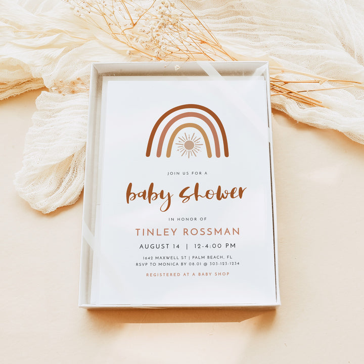 TINLEY Boho Rainbow & Sun Baby Shower Invitation Suite