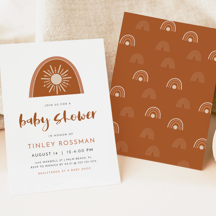 TINLEY Boho Sun Terracotta Baby Shower Invitation Suite