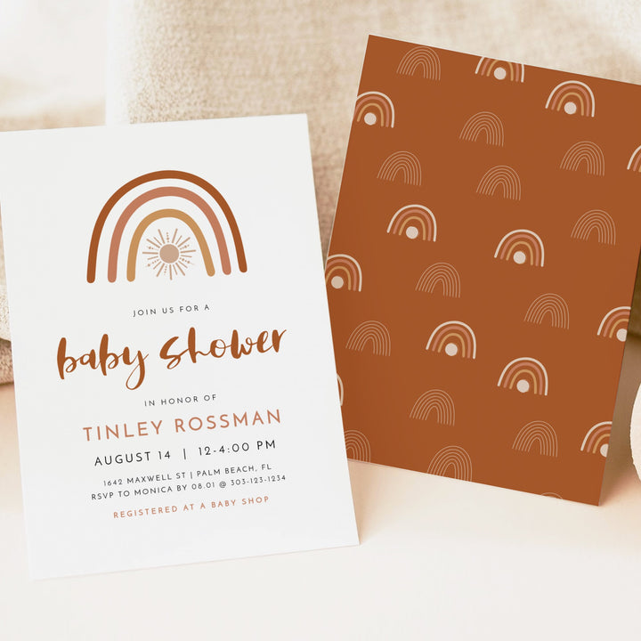 TINLEY Boho Rainbow & Sun Baby Shower Invitation Suite
