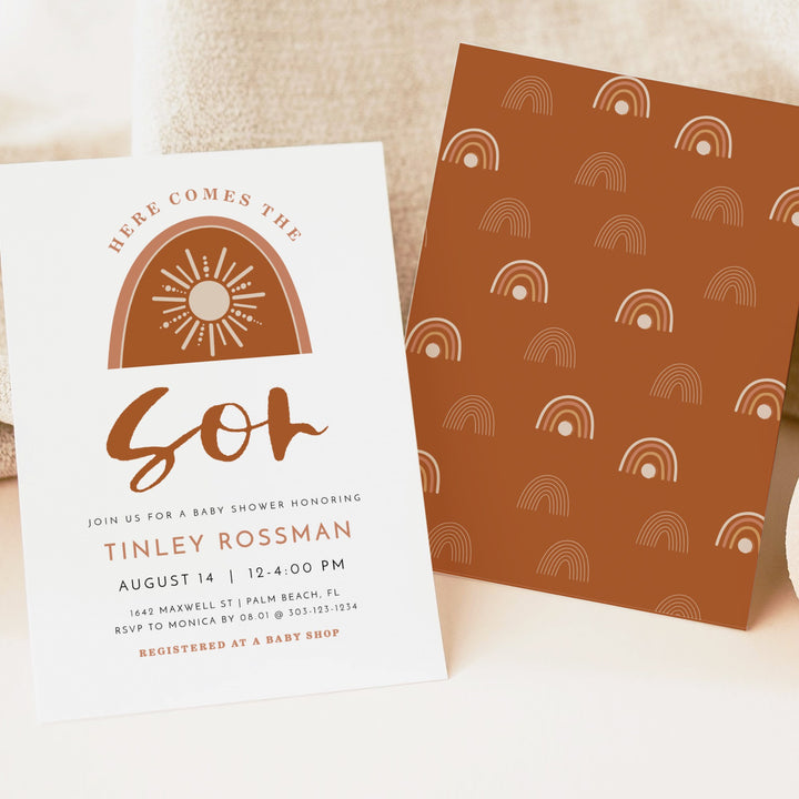 TINLEY Here Comes the Sun Boho Sun Baby Shower Invitation Suite