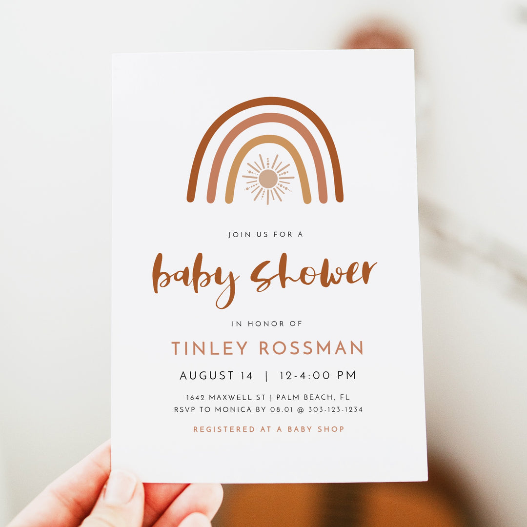 TINLEY Boho Rainbow & Sun Baby Shower Invitation Suite