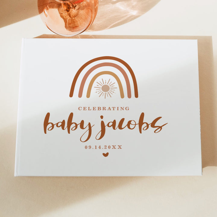 TINLEY Boho Rainbow & Sun Baby Shower Guest Book Personalized