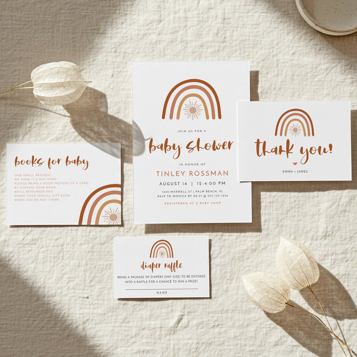 TINLEY Boho Rainbow & Sun Baby Shower Invitation Suite