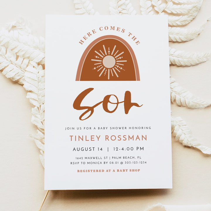 TINLEY Here Comes the Son Boho Baby Boy Baby Shower Invitation