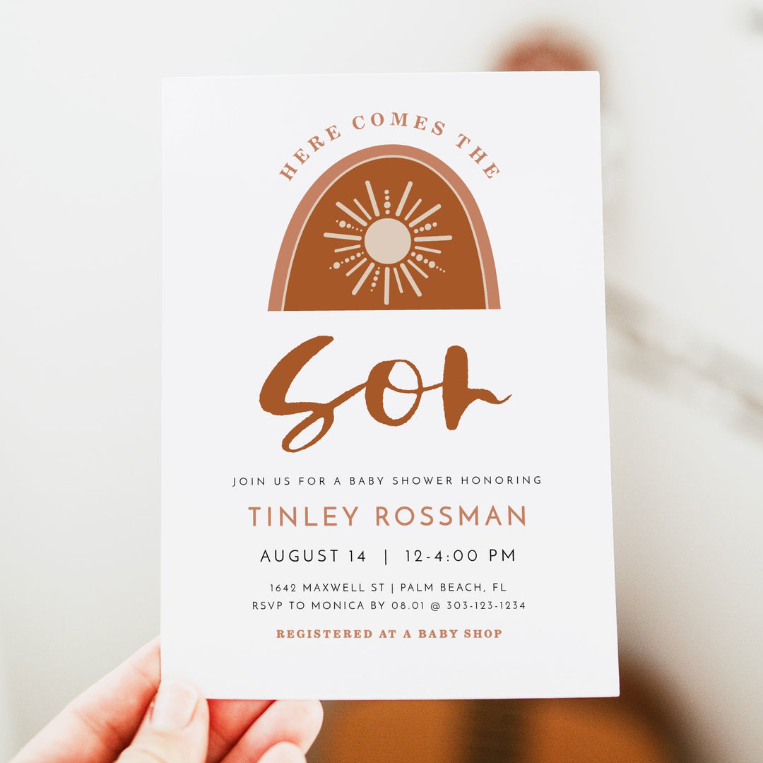 TINLEY Here Comes the Son Boho Baby Boy Baby Shower Invitation