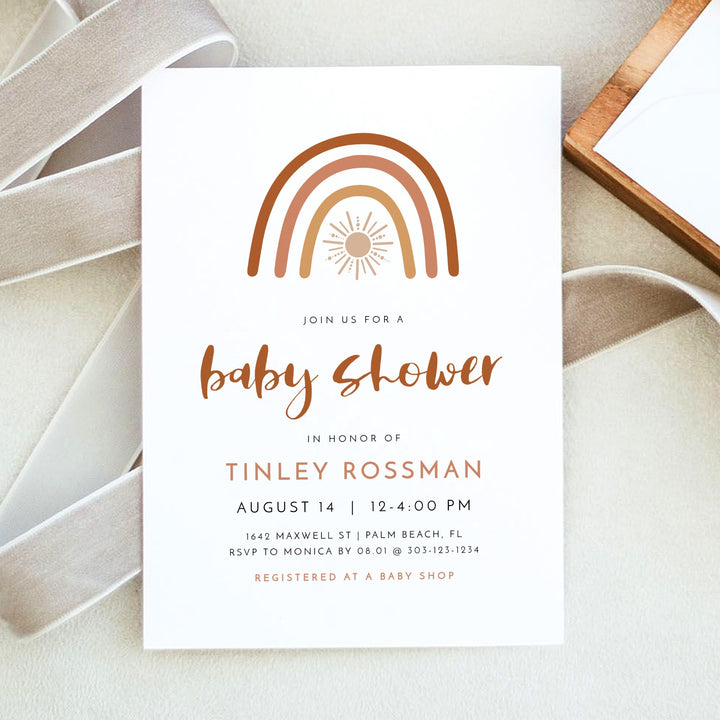 TINLEY Boho Rainbow Baby Girl Baby Shower Invitation