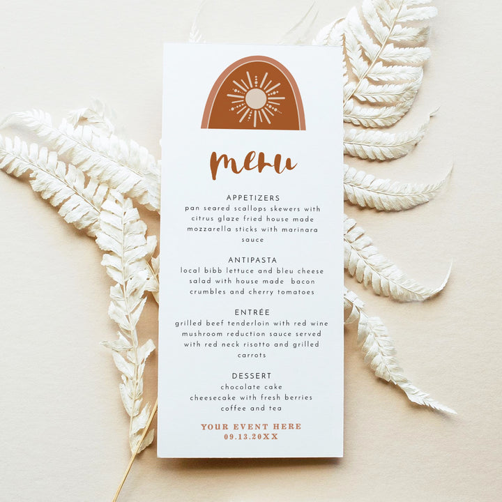 TINLEY Terracotta Boho Sun Menu Cards