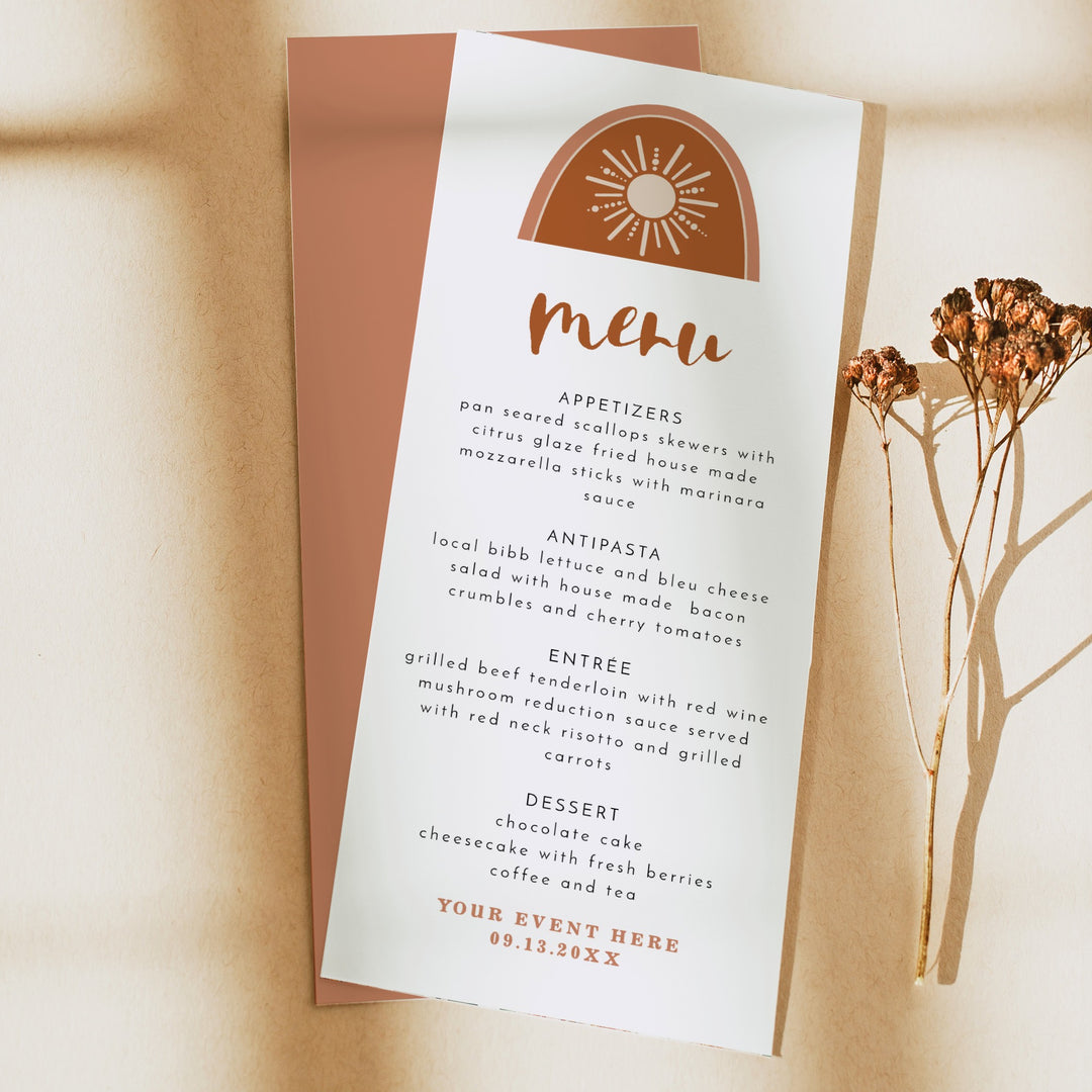 TINLEY Terracotta Boho Sun Menu Cards