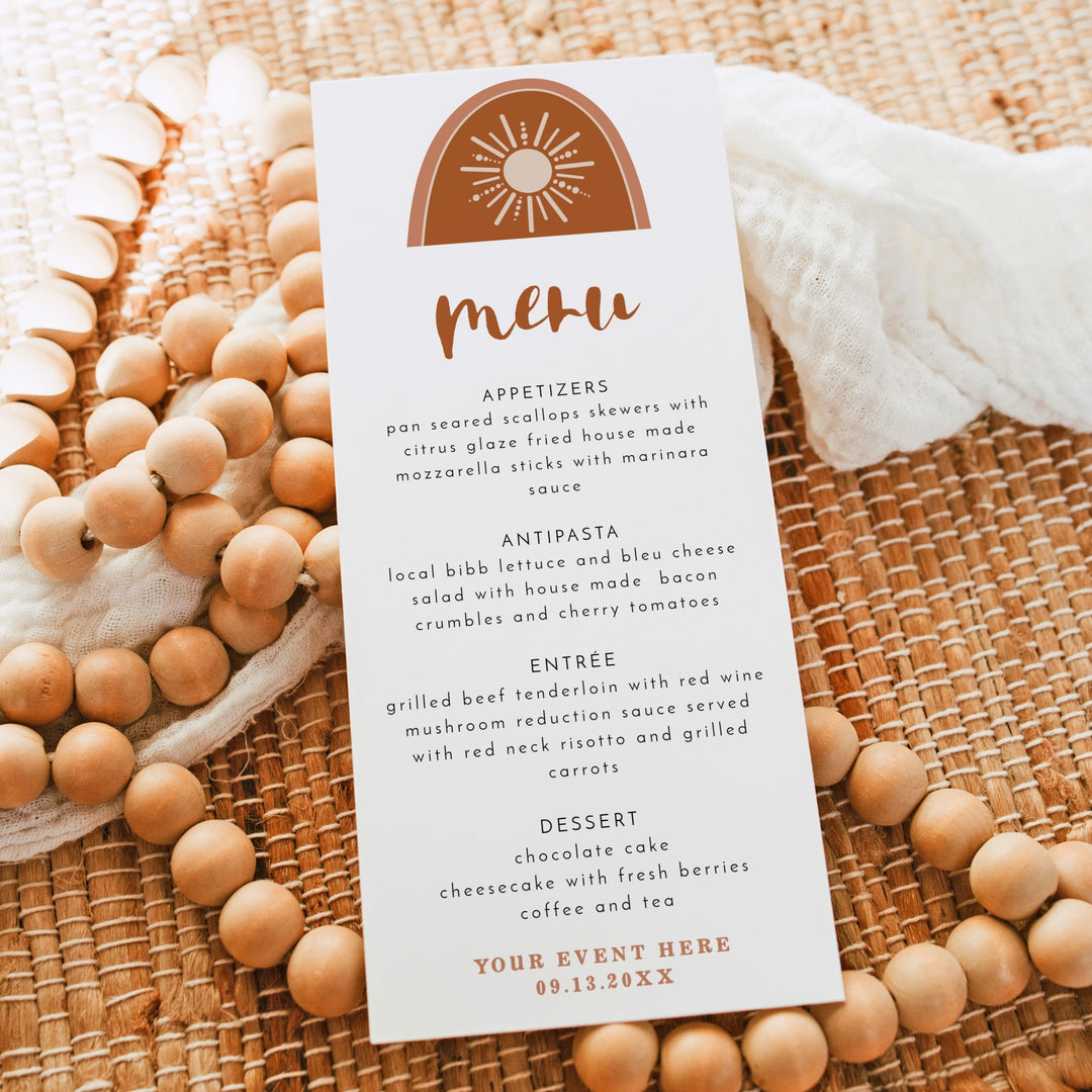 TINLEY Terracotta Boho Sun Menu Cards