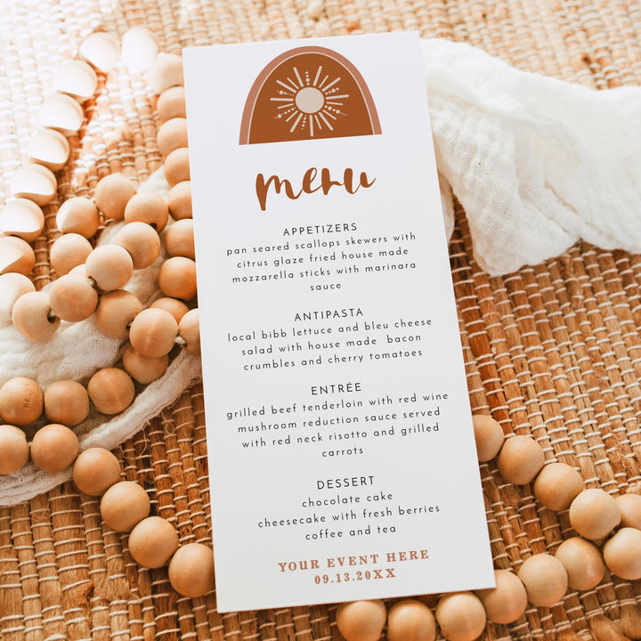 TINLEY Terracotta Boho Sun Menu Cards